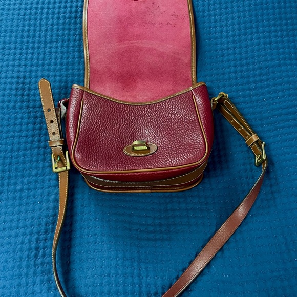 Dooney & Bourke Red and Brown Crossbody Bag with Saddle Shape - Picture 2 of 8